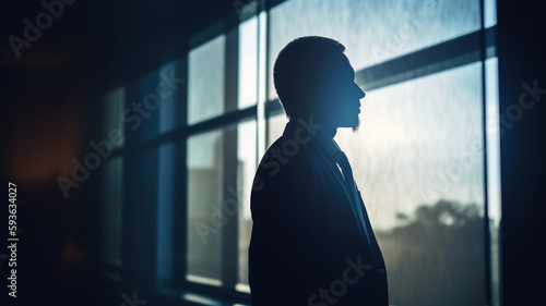 A man stands in front of a window with the sun shining on it.