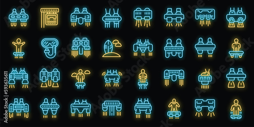 Flyboard icons set outline vector. Adventure board. Air action neon color on black