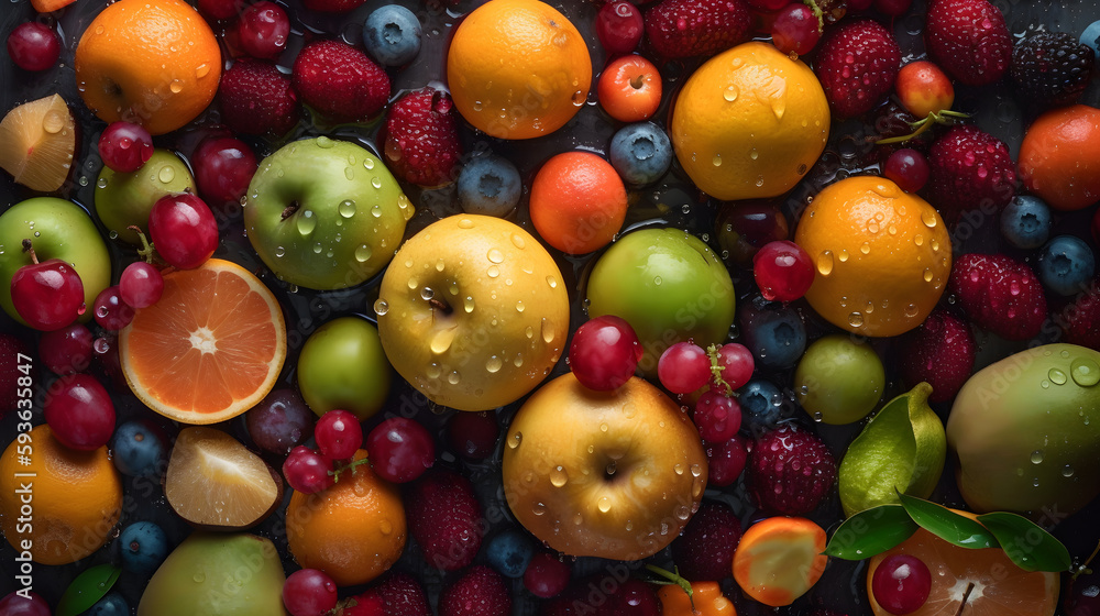 mixture of fresh fruits with water bubbles soda cider generative ai mixture of fresh fruits with water bubbles soda cider generative ai