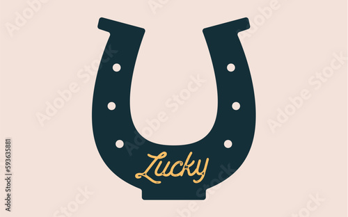 Sign lucky horseshoe. Simple graphic silhouette horseshoe on white background, good luck horseshoe, welcome symbol, vintage graphic and lucky symbols. Fortune logo sign horseshoe. Vector Illustration