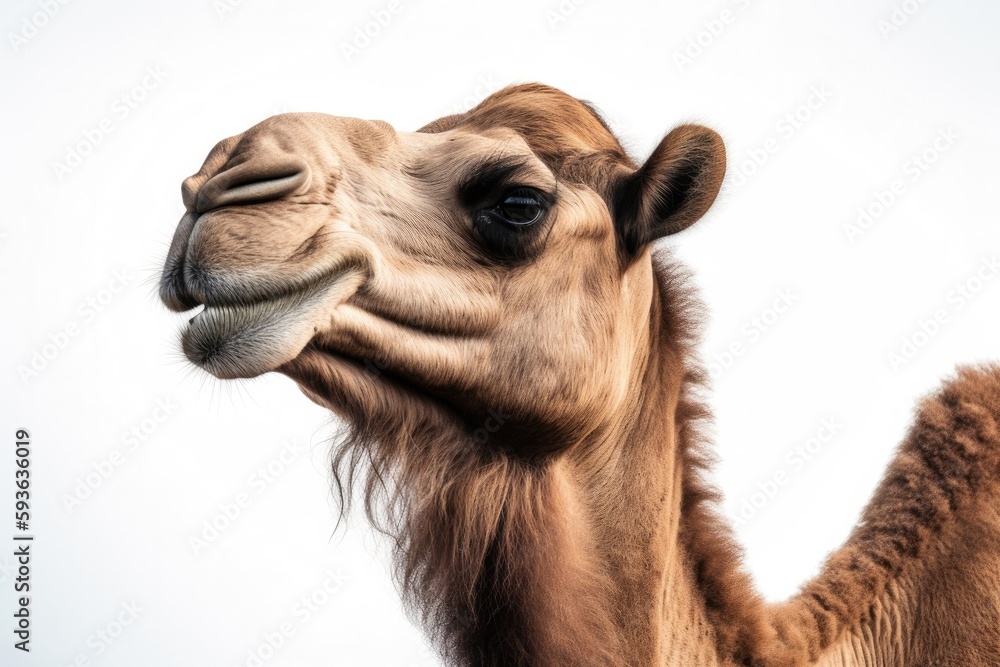 Camel close up isolated on White Background Generative Ai