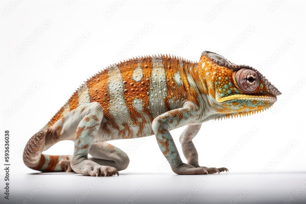 Fototapeta premium Exotic Chameleon isolated on White Background Generative Ai