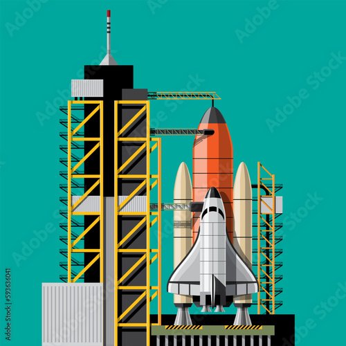Rockets are launched to take spacecraft to outer space. Vector illustration in 3D style