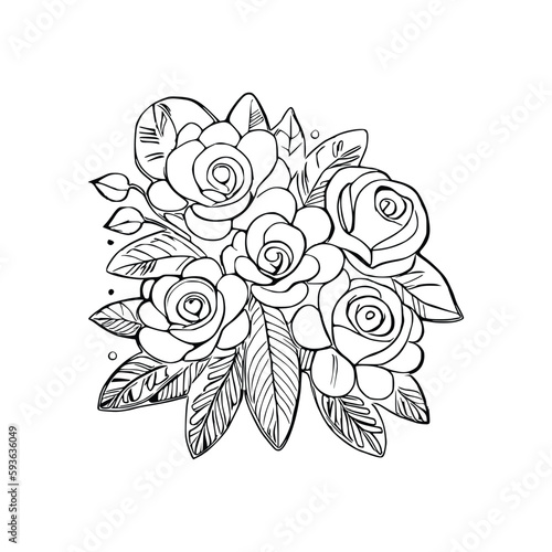 Beautiful Roses Coloring Book, Roses Coloring page, Roses line art, Outline flowers, Doodles in black and white, Flowers Coloring Book,Vector illustration