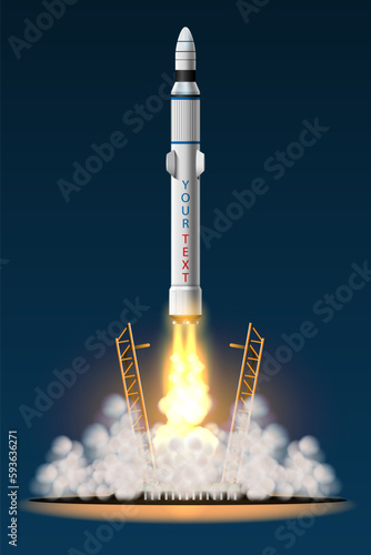 Fototapeta Naklejka Na Ścianę i Meble -  Rockets are launched  from station to outer space. Vector illustration in 3D style