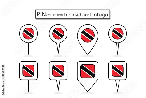 Set of flat pin Trinidad and Tobago flag icon in diverse shapes flat pin icon Illustration Design.