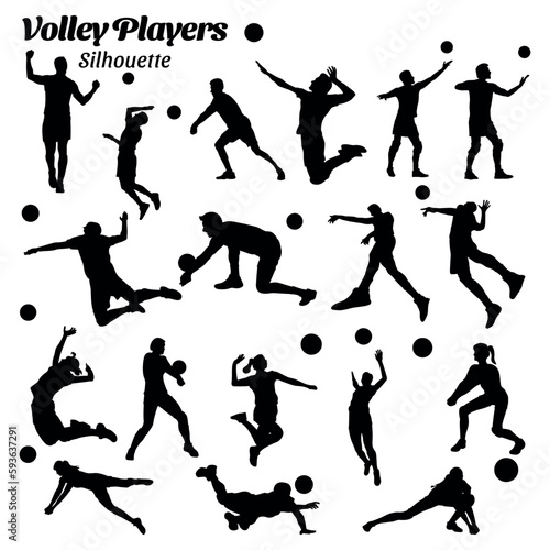 volley player silhouette vector illustration set.