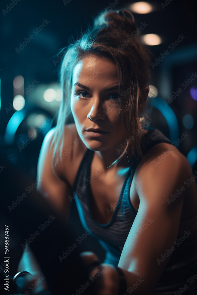 Sexy fitness blonde woman doing exercises in the sport gym. Health and fitness advertising poster and campaign. Created with Generative Ai Sexy fitness blonde woman doing exercises in the sport gym. Health and fitness advertising poster and campaign. Created with Generative Ai