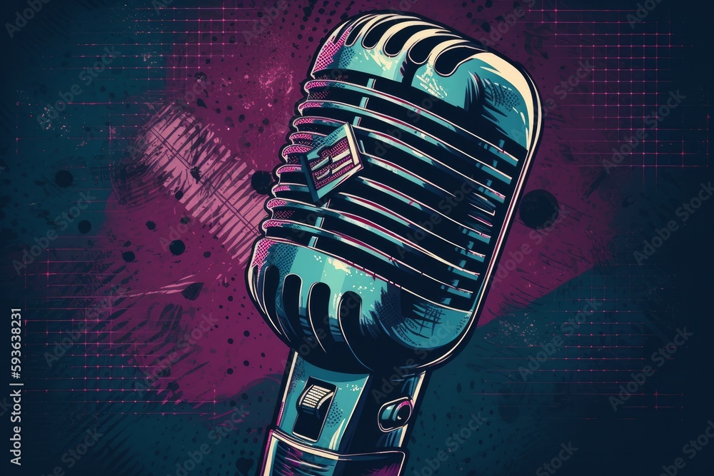 nostalgic portrait of a vintage microphone against a retro background