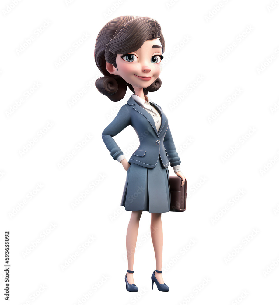 3d icon cute Young smiling business woman or office worker stands and holds work documents folder. people character illustration. Cartoon minimal style on Isolated Transparent png background. Generati 3d icon cute Young smiling business woman or office worker stands and holds work documents folder. people character illustration. Cartoon minimal style on Isolated Transparent png background. Generati
