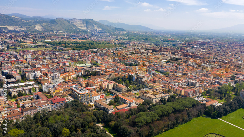 Aerial view of the historic center of Caserta, in Campania, Italy.