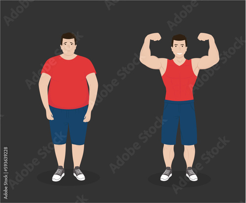 Lose weight concept. Fat guy gets fit