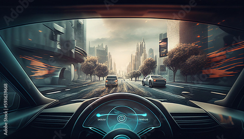 Autonomes Fahren mit Elektroautos der Zukunft ohne Menschen, Fahrzeugtechnik, Generative AI  © Imagecreator