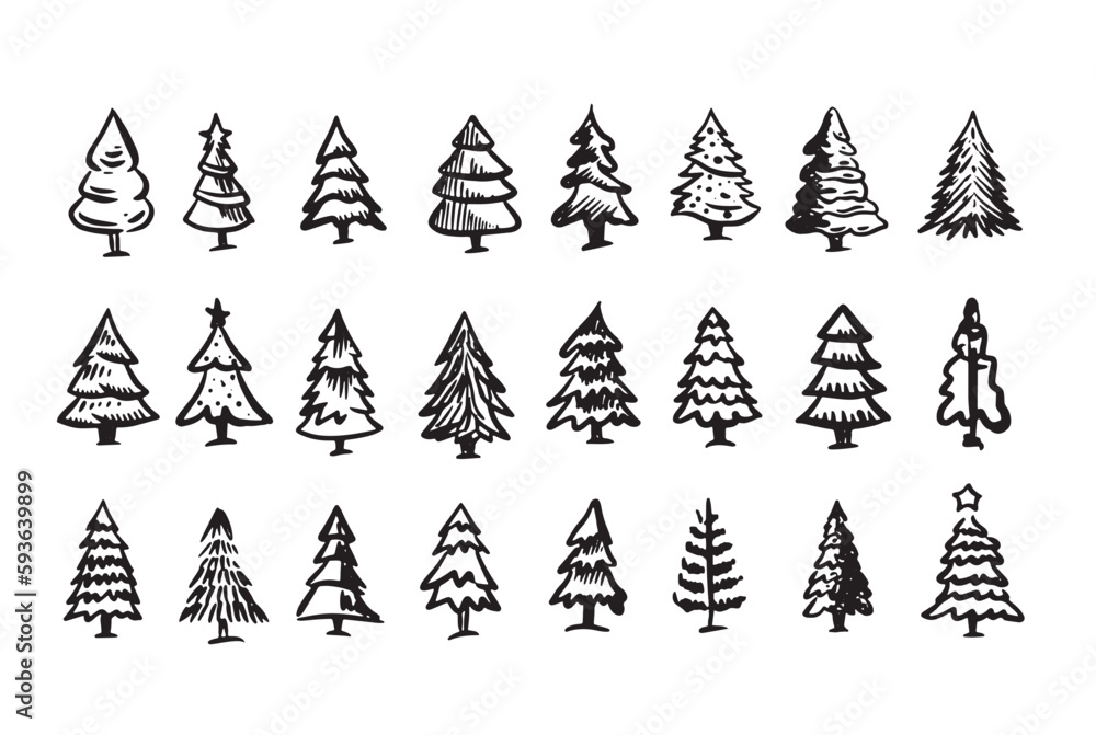 Obraz premium Christmas tree set, Hand drawn illustrations. 