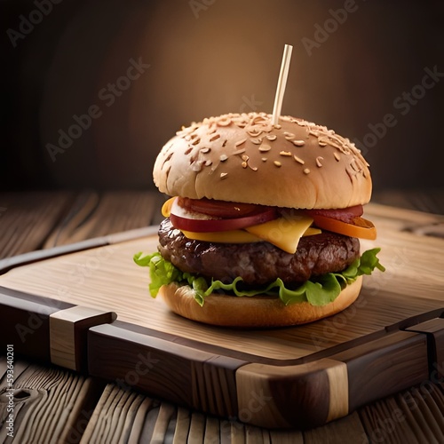 handmade hamburger on the table.