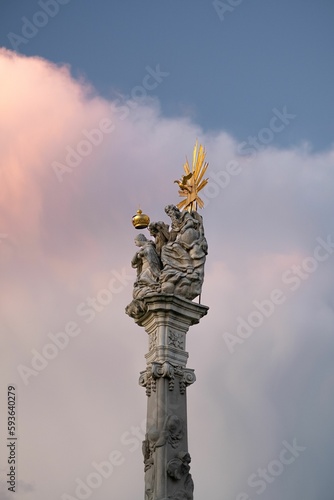 Vertical shot of the famous statue in unity square in Timisoara City  Romania