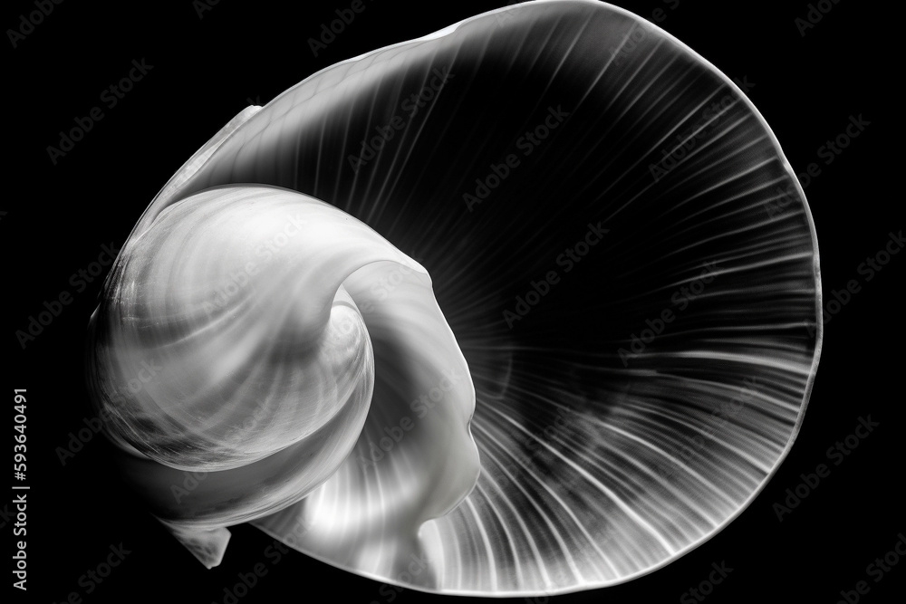 Black and white artistic conceptual illustration of a beautiful seashell closeup. Generative AI Black and white artistic conceptual illustration of a beautiful seashell closeup. Generative AI