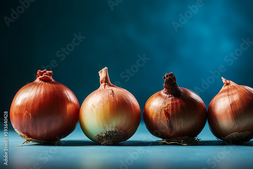 tasty and healthy onions, isolated on a light blue background, created with generative ai photo