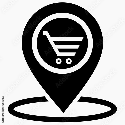 Store location icon. Supermarket location. Place on the map of outlets. Vector icon.