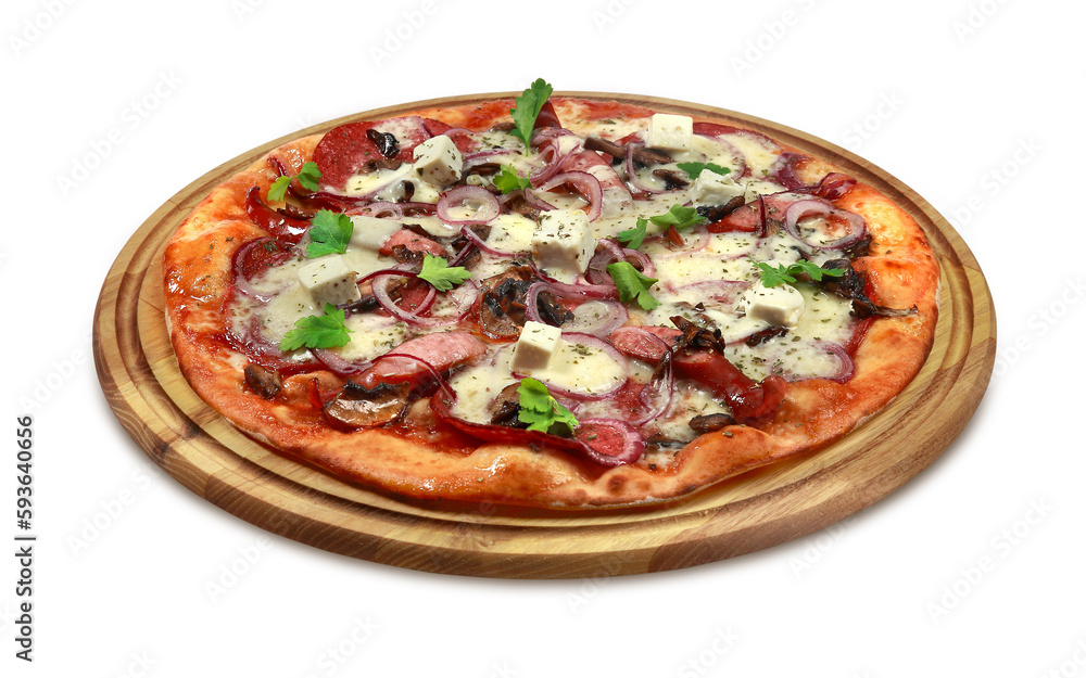 Delicious pizza with cheese and sausage