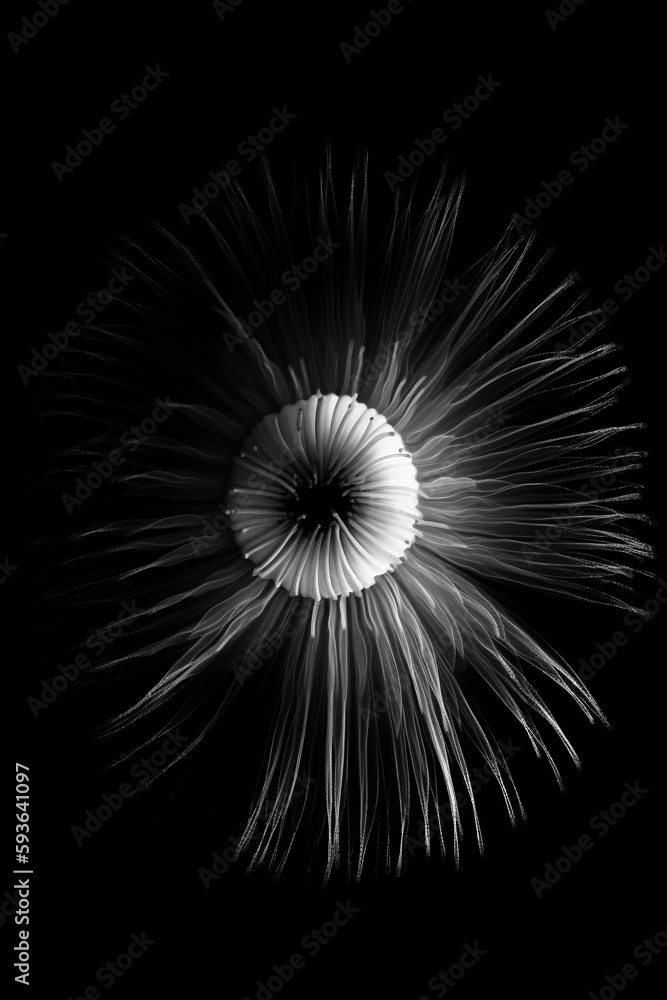 Black and white artistic conceptual illustration of a beautiful flower or floral element closeup. Generative AI Black and white artistic conceptual illustration of a beautiful flower or floral element closeup. Generative AI