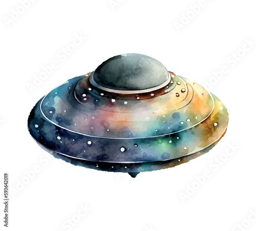 UFO Watercolor Holiday Vector illustration Galaxy Space Humanoid