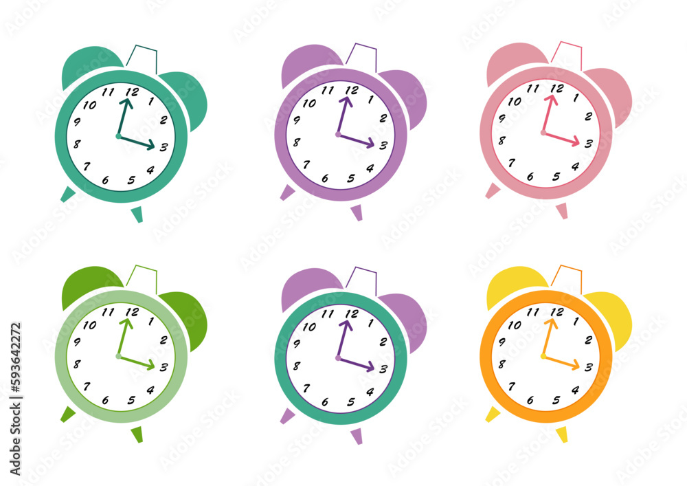 Despertador Pasteles. Objeto. Vector despertador. Reloj pasteles. Varios colores. Rosa, violeta, verde, naranja. Despertador Pasteles. Objeto. Vector despertador. Reloj pasteles. Varios colores. Rosa, violeta, verde, naranja.