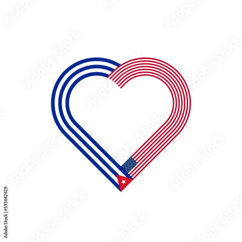 friendship concept. heart ribbon icon of cuban and american flags. vector illustration isolated on white background	