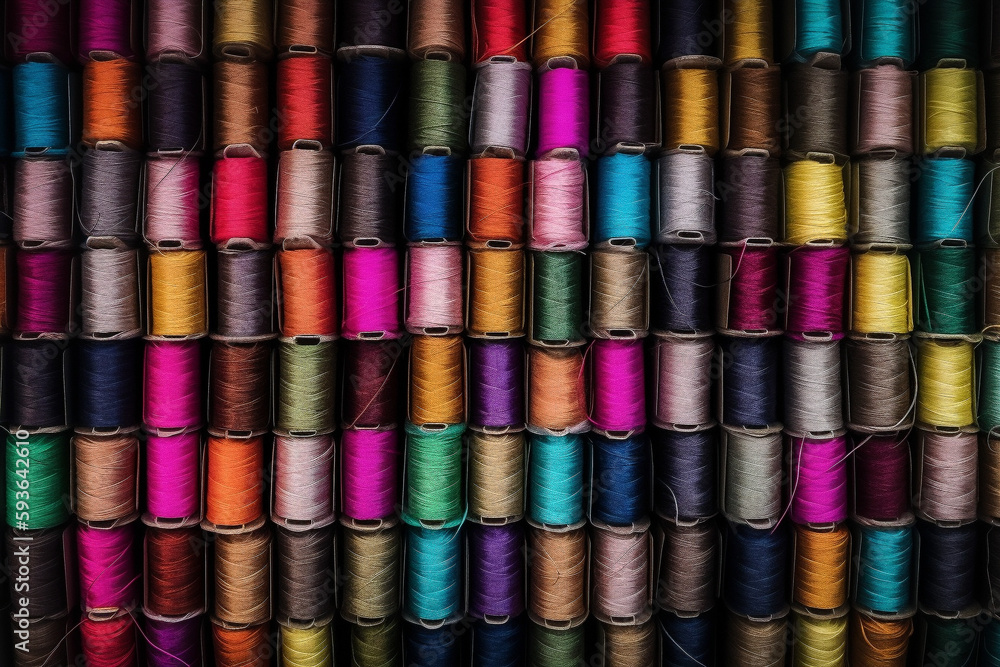 Colorful sewing threads. Conceptual illustration. Generative AI Colorful sewing threads. Conceptual illustration. Generative AI