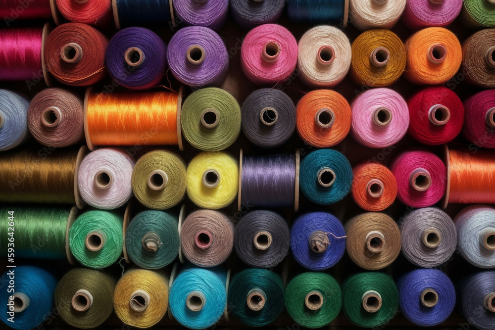 Colorful sewing threads. Conceptual illustration. Generative AI Colorful sewing threads. Conceptual illustration. Generative AI