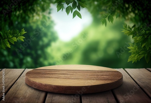 Empty wooden board or table and abstract blurred background