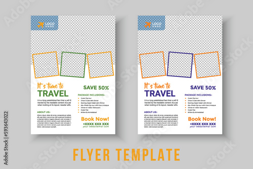 Travel Vacation Tour Agency Flyer Template Design. Modern travel flyer or poster design template bundle. Holiday, Summer travel and tourism flyer or poster 
template design. Business Brochure