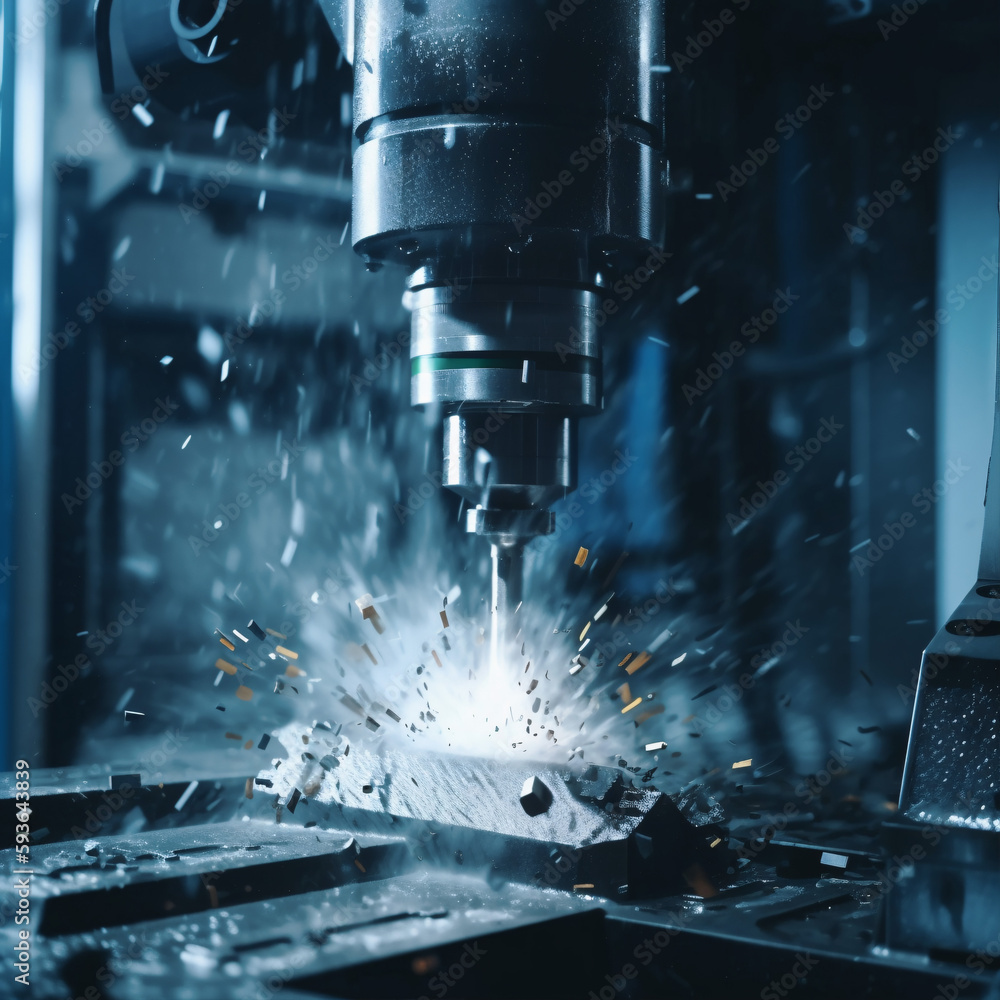 Metalworking CNC milling machine. Cutting metal modern processing technology. Hi-technology machining concept Generative AI Metalworking CNC milling machine. Cutting metal modern processing technology. Hi-technology machining concept Generative AI