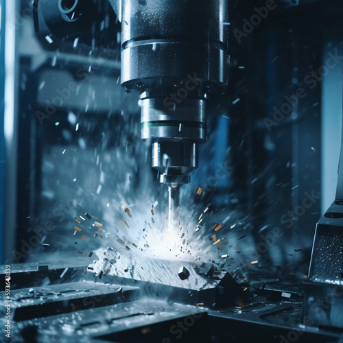 Metalworking CNC milling machine. Cutting metal modern processing technology. Hi-technology machining concept Generative AI