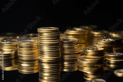 Wallpaper Mural A pile of golden money sitting on a reflective glass surface. Generative AI Torontodigital.ca