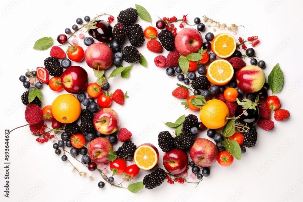 fruits frame on white background, Generative AI fruits frame on white background, Generative AI