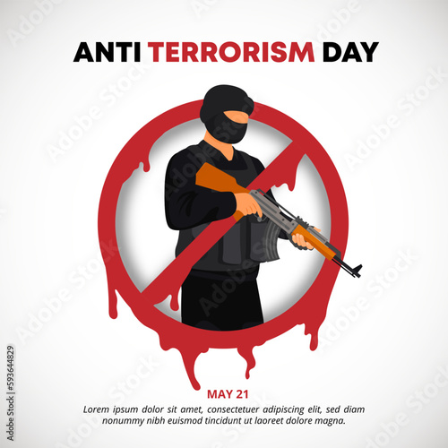 Anti terrorism day background with a terrorist and rifle