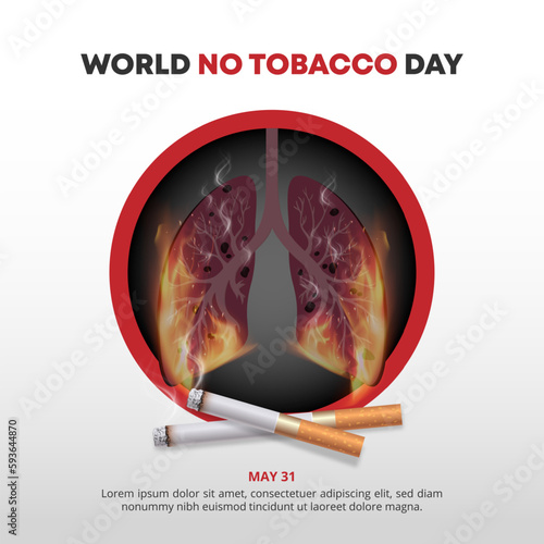 World no tobacco day background with a burned lung and cigarettes