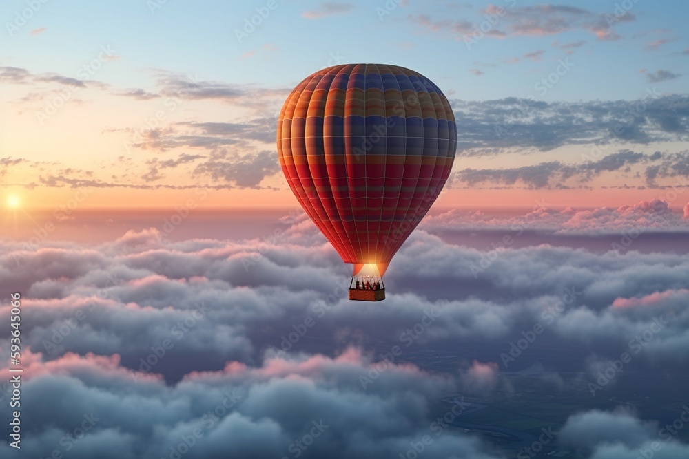 Hot-air Balloon above the clouds. Generative ai