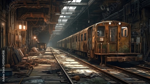 Abandoned train wreck Created with Generative AI technology.