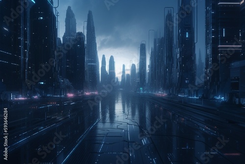 A futuristic cityscape with advanced artificial intelligence and machine learning technology, Generative AI