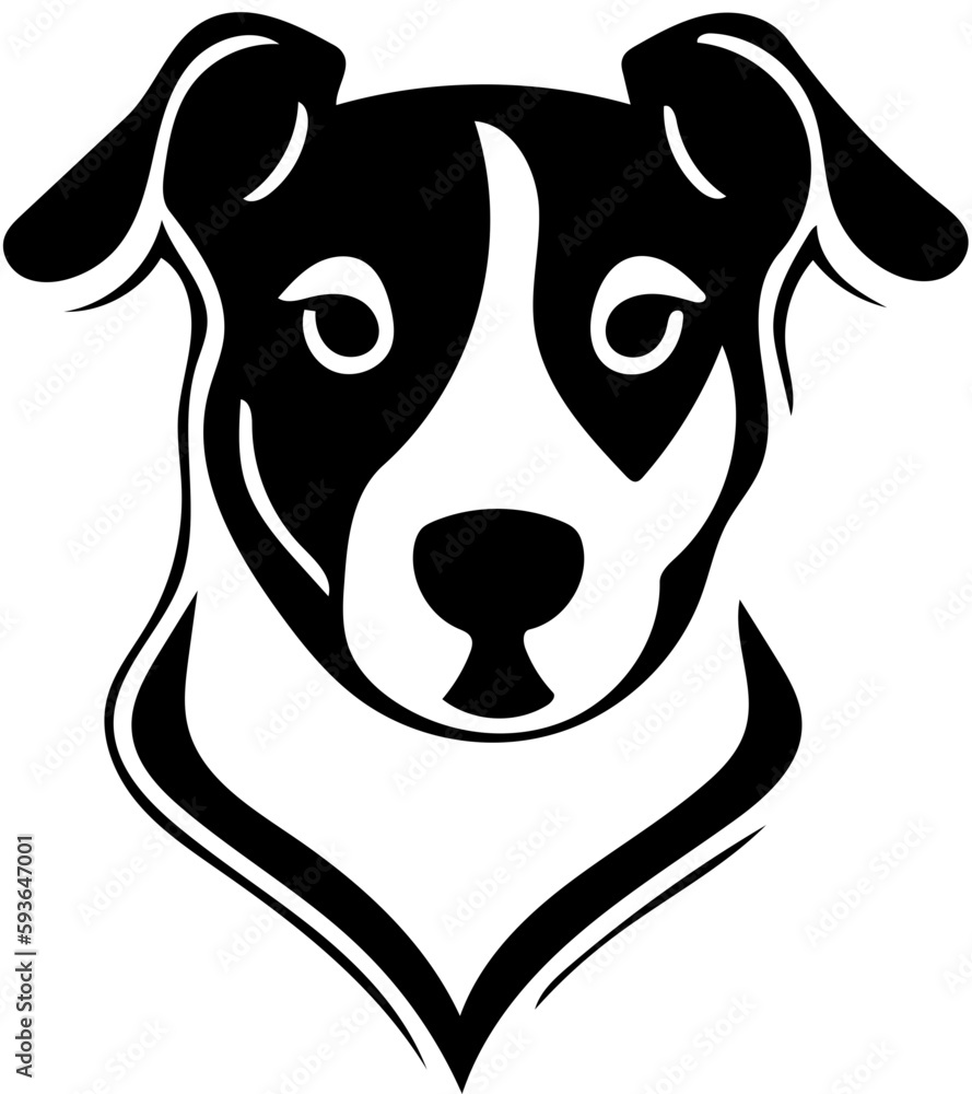 Fototapeta premium Black and white mascot logo design of a dog head, vector illustration, silhouette drawing 