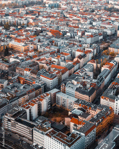 Aerial cityscape of a residential area in district Mitte in Berlin, Germany