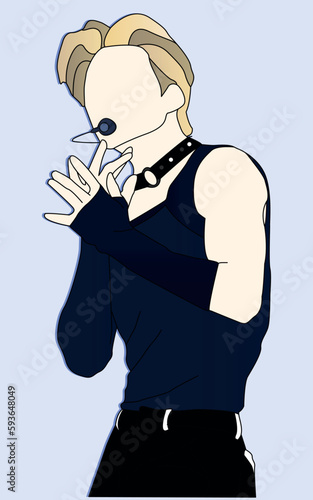 illustration of a male kpop idol with a charming posture greeting fans