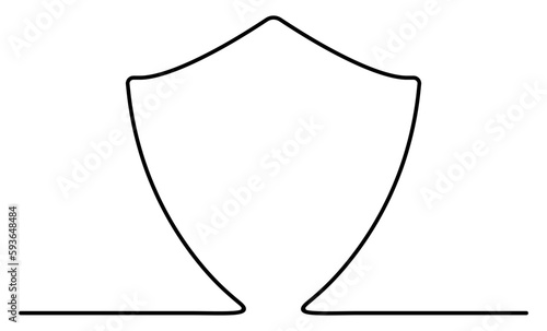 Shield badge continuous one line art. Guard drawing sign. Protect linear symbol. Vector isolated on white.	