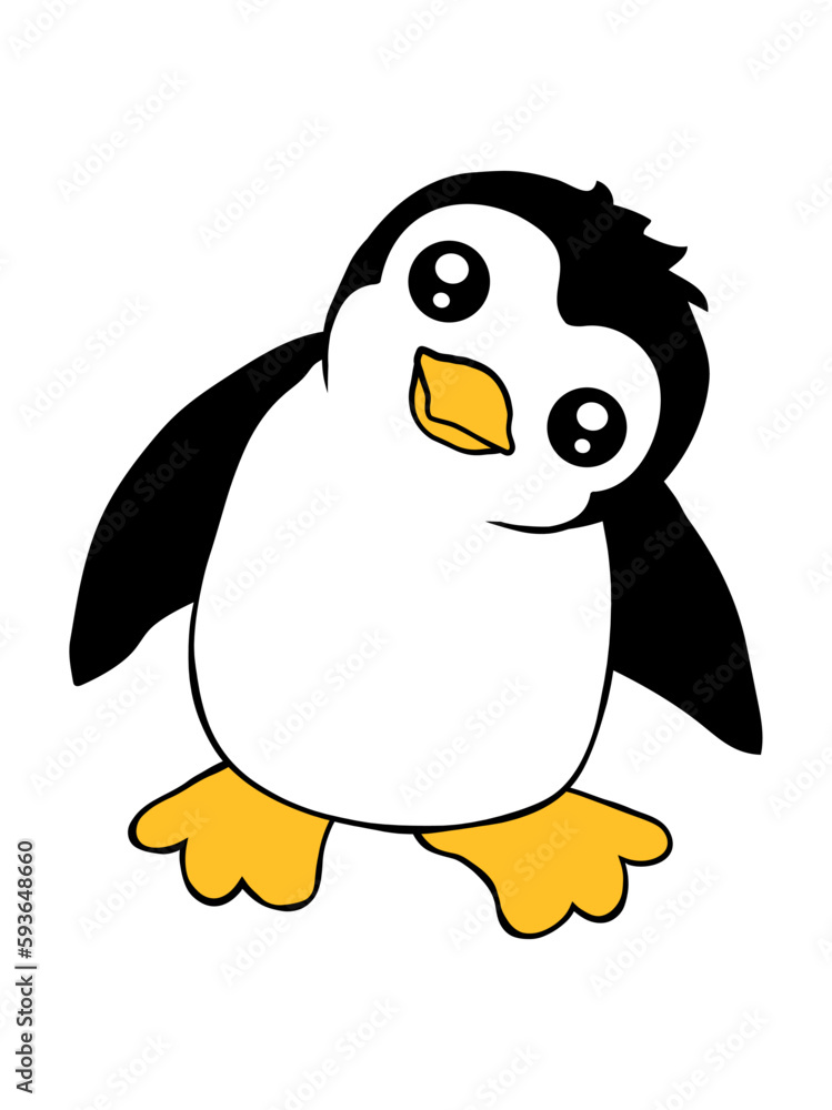 Pinguin Baby Guckt Neugierig Zur Seite, Süßer Kleiner Lustiger Vogel, Cooles Kinder Motiv, Tier Liebe