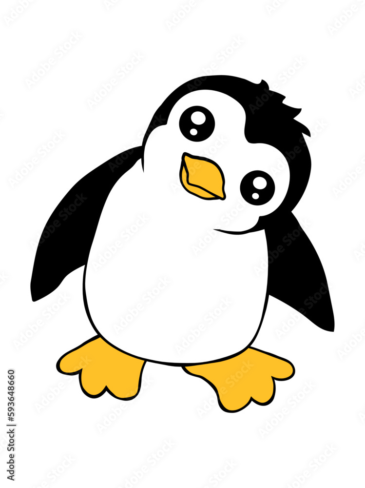 Obraz premium Pinguin Baby Guckt Neugierig Zur Seite, Süßer Kleiner Lustiger Vogel, Cooles Kinder Motiv, Tier Liebe