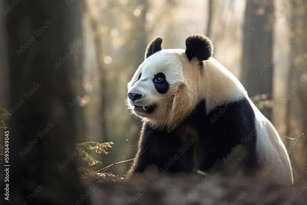 Fototapeta premium Giant panda bear in forest. Generative AI illustration