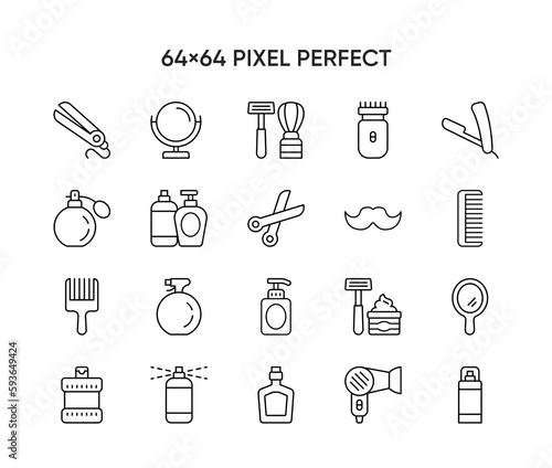 Barbershop equipment, tools, cosmetics vector icon