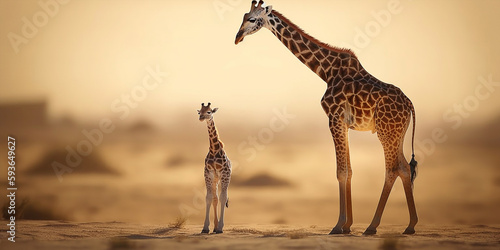 The Smallest Giraffe Is Standing With Largest Hyper Realistic Landscape Generative Ai Digital Illustration Part#170423
